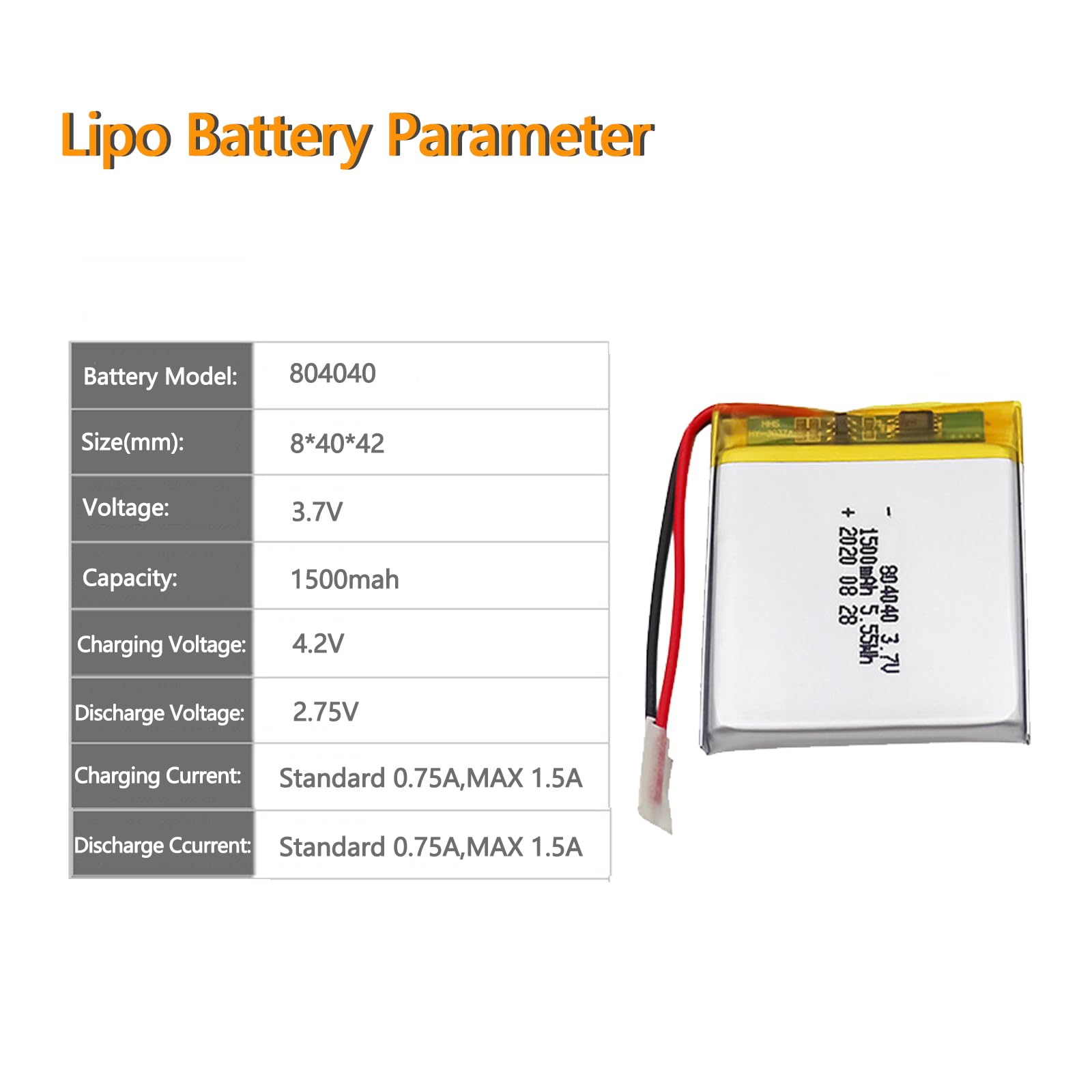 Amazon.com: HRYHWASE Lithium Polymer Battery 3.7V 1500mAh 804040