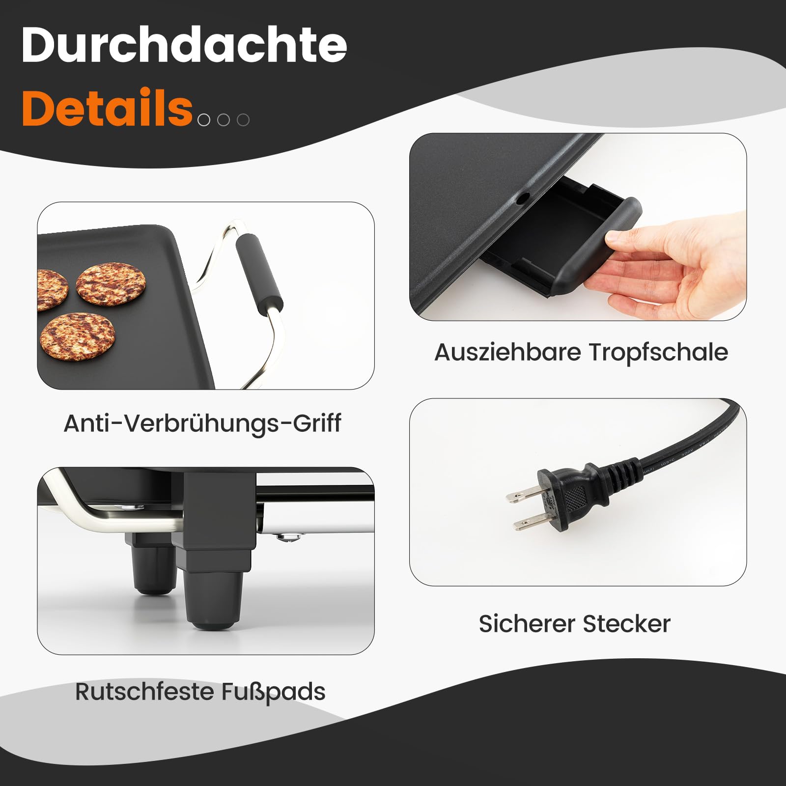 RELAX4LIFE Tischgrill elektrisch, 68,5 x 22,5 cm extra lange Teppanyaki-/Plancha-Grillplatte, Elektrogrill mit Antihaftbeschichtung & 4-stufige Temperaturregelung, 1400W, für BBQ, Familienessen, Party