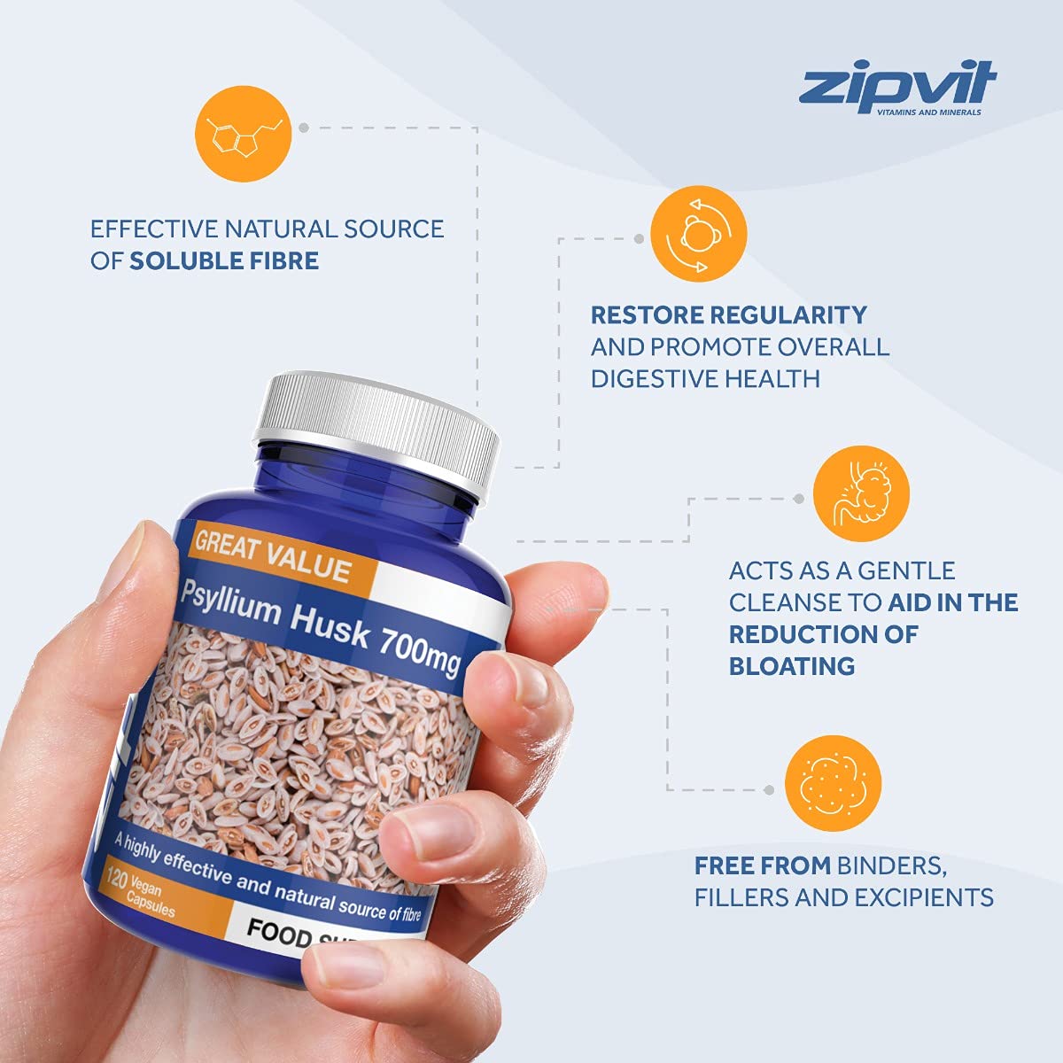 Psyllium Husk Capsules. 700mg Psyllium Husk Powder Per Capsule, 120 Vegan Capsules. Psyllium