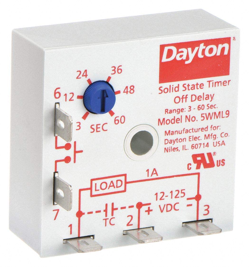 Dayton Single Function Encapsulated Timing Relay, 12 to 125VDC, Mounting: Surface, SPST-NO