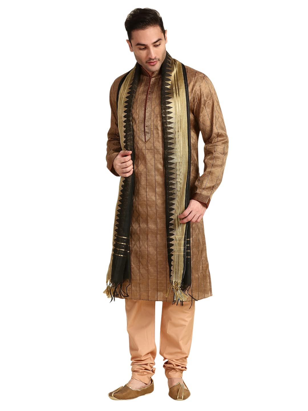 dupatta bazaar Men's Black Silk Dupatta for Kurta/Sherwani/Achkan-picture-14
