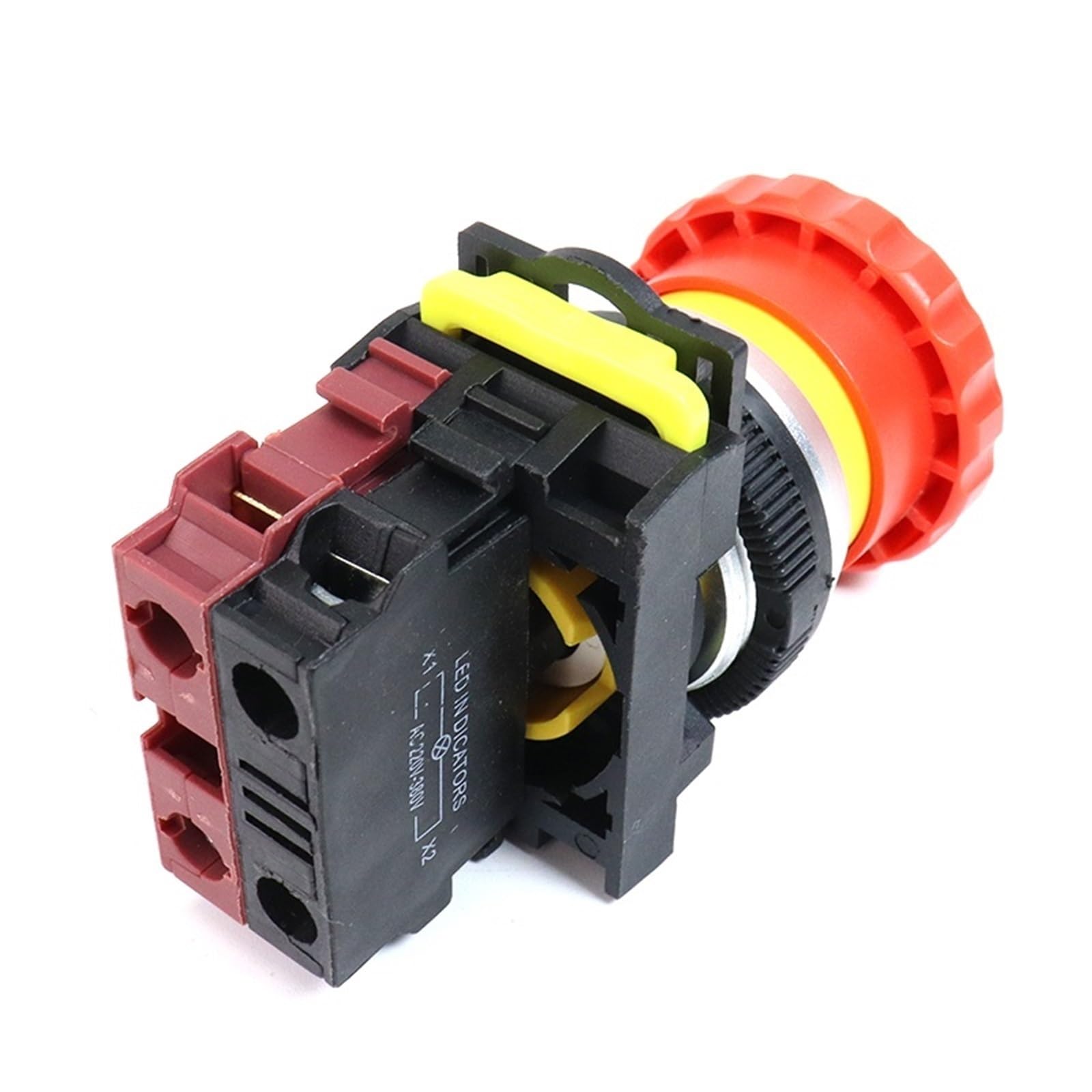 30 mm wyłącznik awaryjny wł./wył. LA36M blokujący wyłącznik awaryjny z tworzywa sztucznego z czerwonym światłem LED 220 V 12 V 24 V (z czerwonym światłem, AC220-380 V)