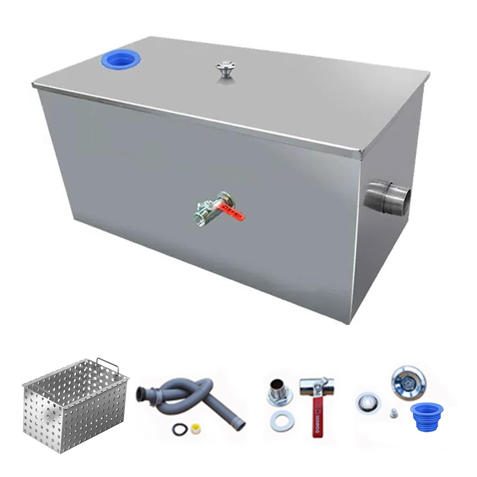 Genérico Trampa de Grasa de Acero Inoxidable para cocinas comerciales, Separador de Aceite y Agua bajo Fregadero, 30 x 20 x 20 cm, Ideal para restaurantes y Servicios de alimentación.