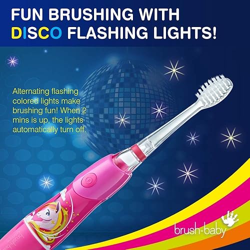 Miniatura 4 de Brush Baby KidzSonic - Cepillo de dientes eléctrico de unicornio para niños a partir de 3 años, luces de discoteca, vibración suave y temporizador