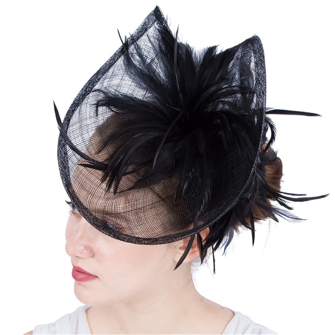 Lmtossey Sombrero Tocado De Malla para Mujer, Tocado De Boda, Tocado De Plumas De Flores para Fiesta, Accesorios para El Pelo