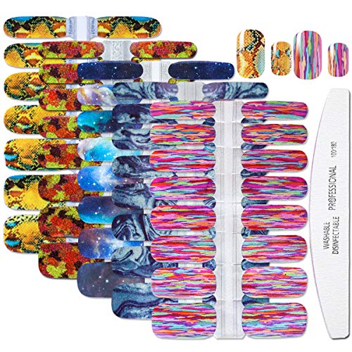 WOKOTO 5 Sheets Adhesive Nail Art Polish Stickers Tips With 1Pc Nail File Starry Sky Nail Wraps Decals Strips Set Manicure Accessories