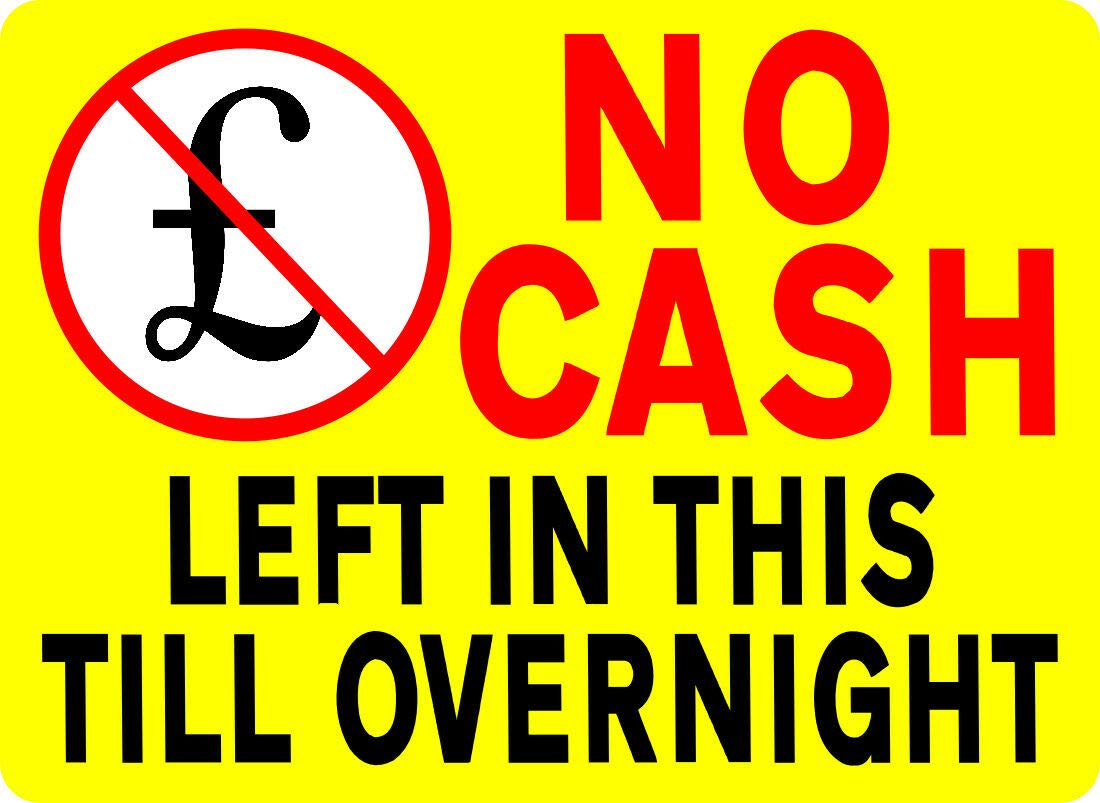 Retail Security Metal Tin Sign, No Cash Kept Inside Till Overnight Shop Store Wall Warning Decor, 12x8 Inches Aluminum