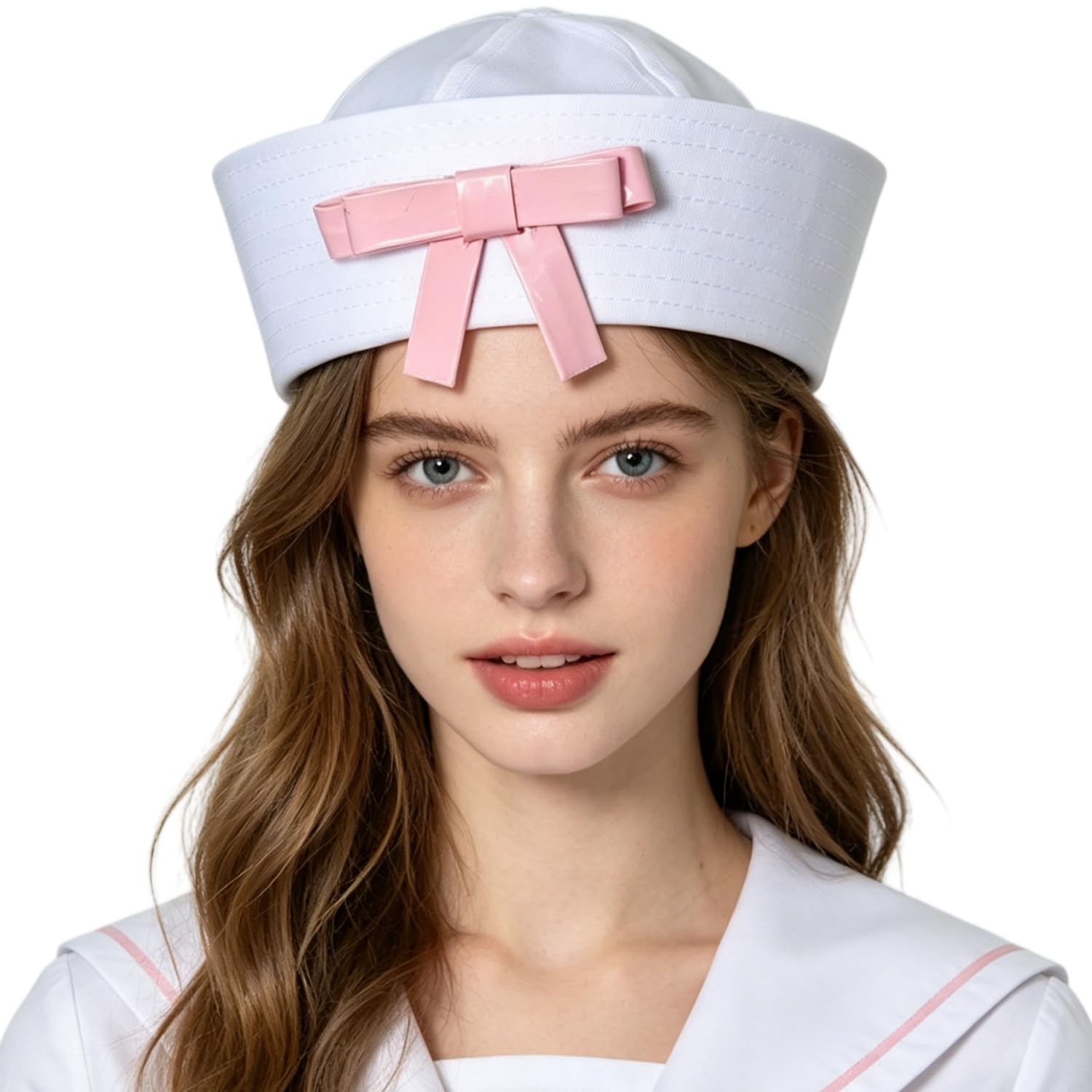 RUIXIA Sailor Hat with Pink PU Leather Bow Navy Captain Yacht Cap Y2K Beret for Women Halloween Lolita Costume Fancy Dress Hen Party