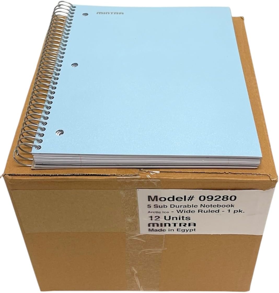 Mintra Office Durable Spiral Notebooks, 5 Subject (Arctic Ice, Wide Ruled 12pk)