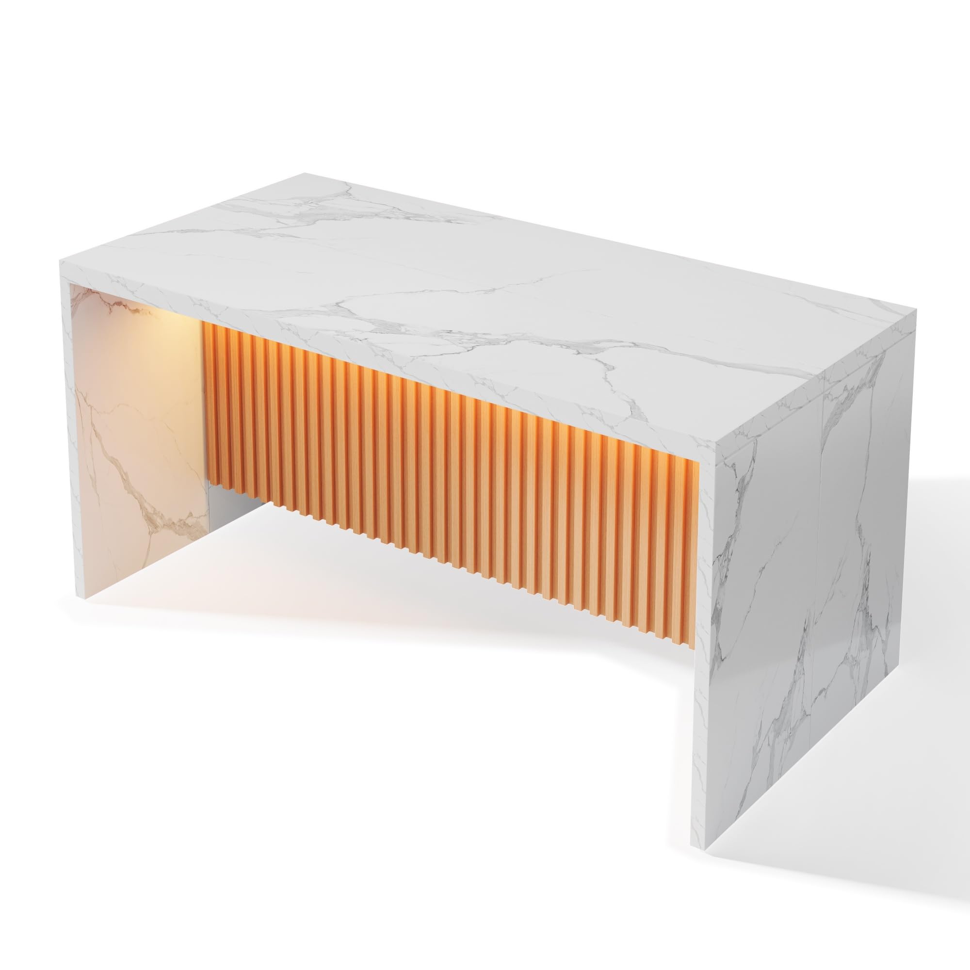 Isola da cucina, frontale in marmo bianco, 155 x 80 x 90 cm, piano di lavoro spesso 40 mm, isola da cucina moderna dal design industriale