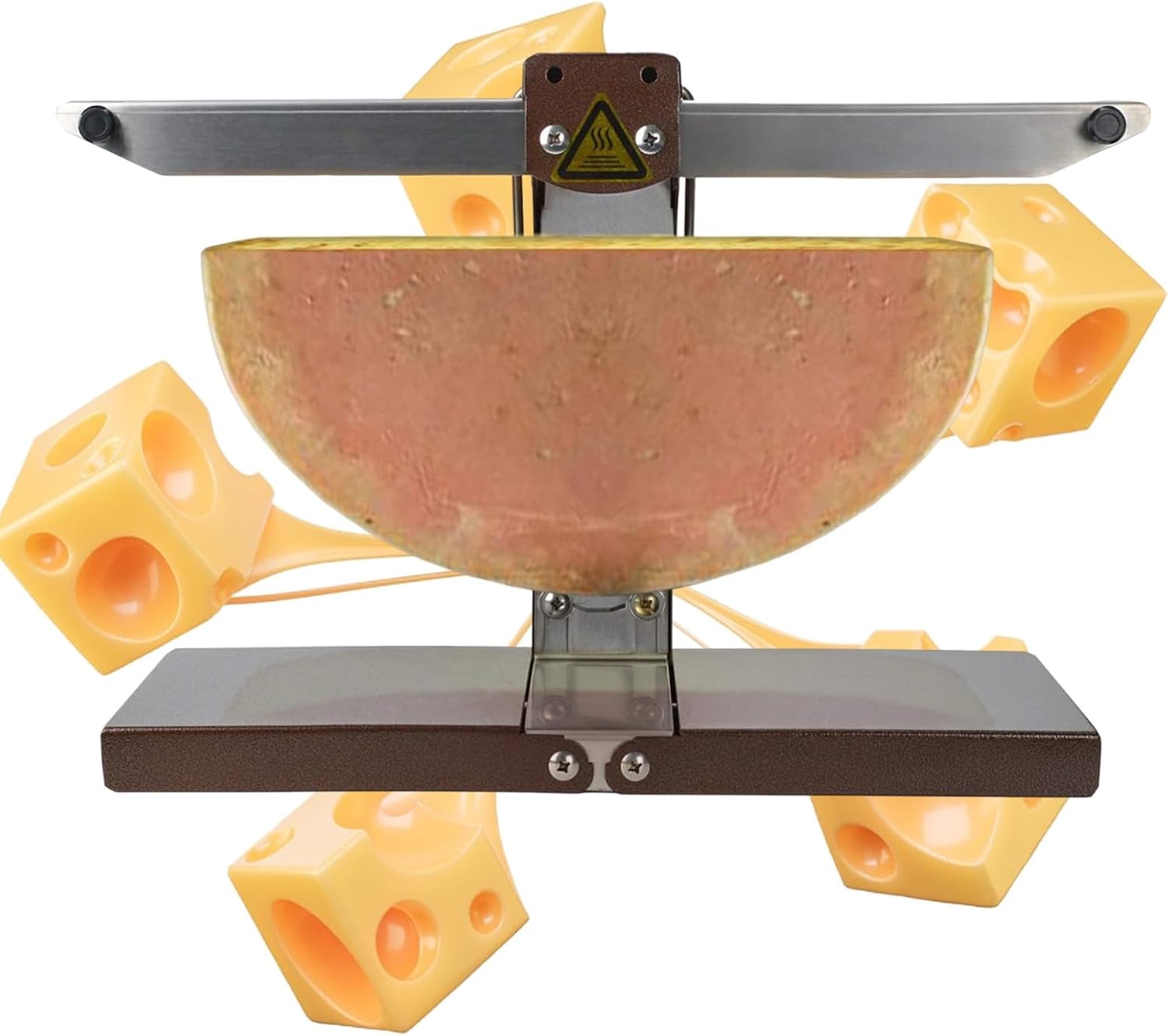 Tabletop Raclette Melter 900w Dual Heating Zone Electric Grill Stainless Steel Cheese Warmer with Enjoy the Hot, Fresh Cheese