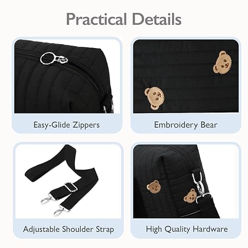 Miniatura 5 de Bolsa de pañales con bolsillos aislados y ganchos para cochecito para viajes, Negro -, Mediana, Bolsa de pañales