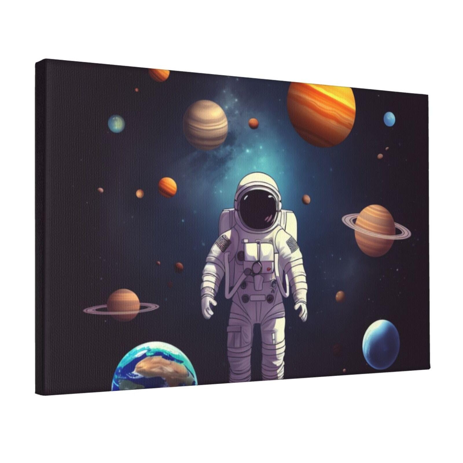 DWVTSLH Astronaut solar system planets Poster Paintings Canvas Wall Art Bedroom Prints Home Decor Hanging Picture Modern Home Artworks Aesthetic for Living Room Office Wall Decor 12x18in Unframed