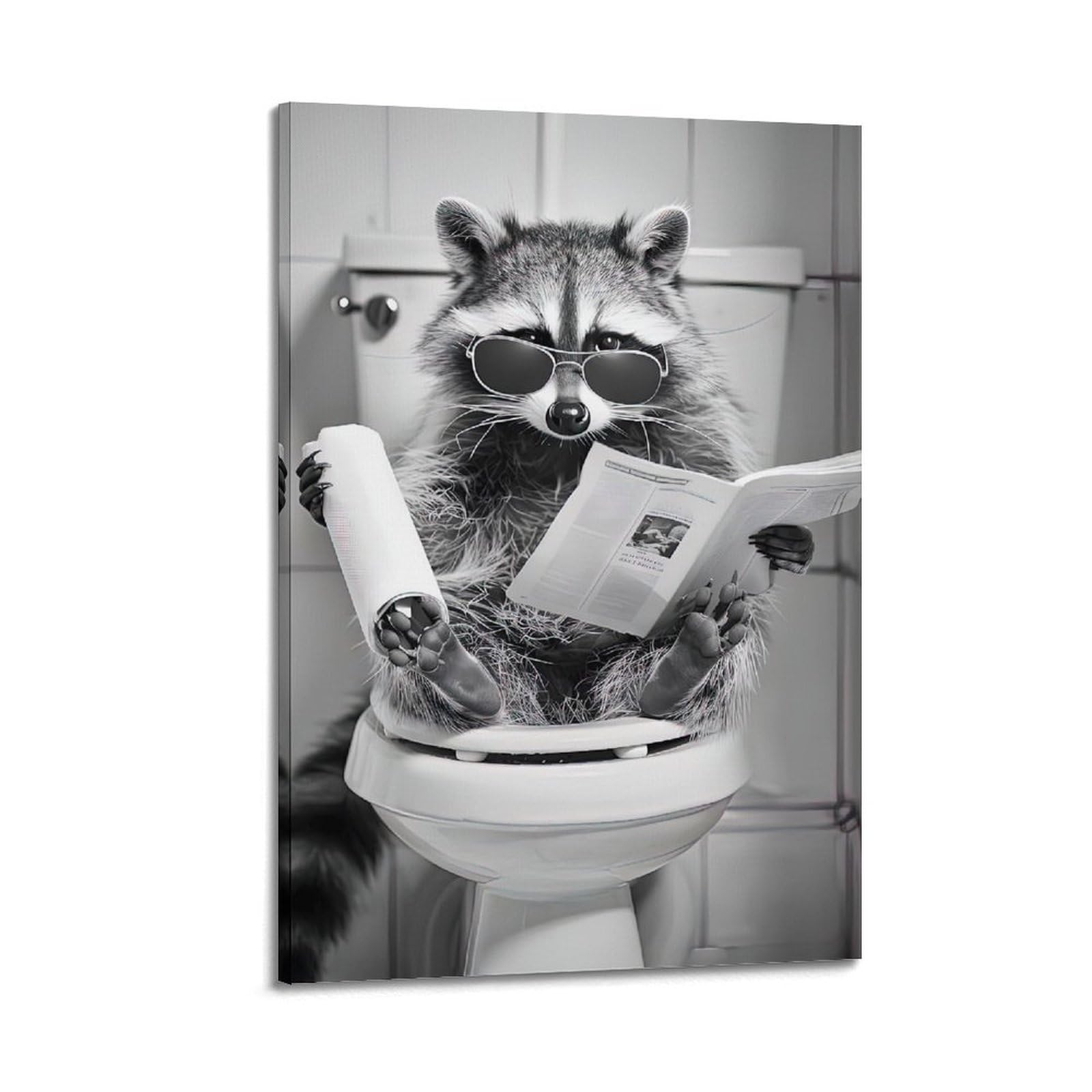 ESTE Funny Bathroom Raccoon Poster Toilet Artwork Decorative Painting Canvas Modern Art Picture 24x36inch(60x90cm)