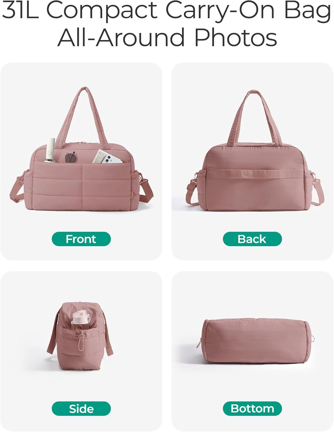 BAGSMART Gym Bag for Women with Toiletry Pouch, Lightweight Weekender Bags for Women with Wet Pocket, 31L Travel Duffle Carry On Bag, Weekender Overnight Bag for Travel,Water Resistant,Dark Pink - Image 5