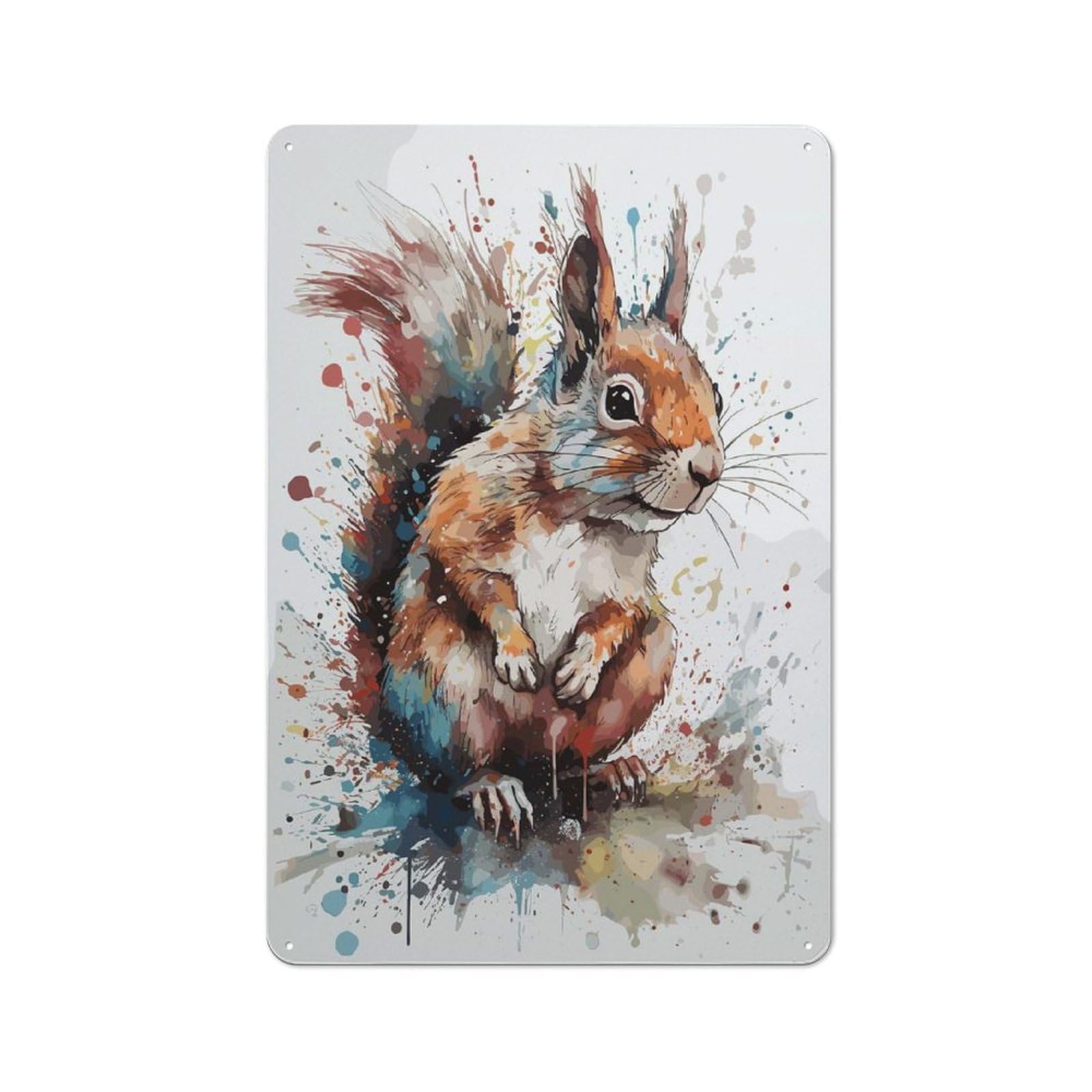 Junmoney Style-11 Squirrel Watercolor Art Printed Metal Sign 30X20cm For Café Or Home Bar, For Kitchen And Home Bar Decor, For Cafés, Pubs And Restaurants