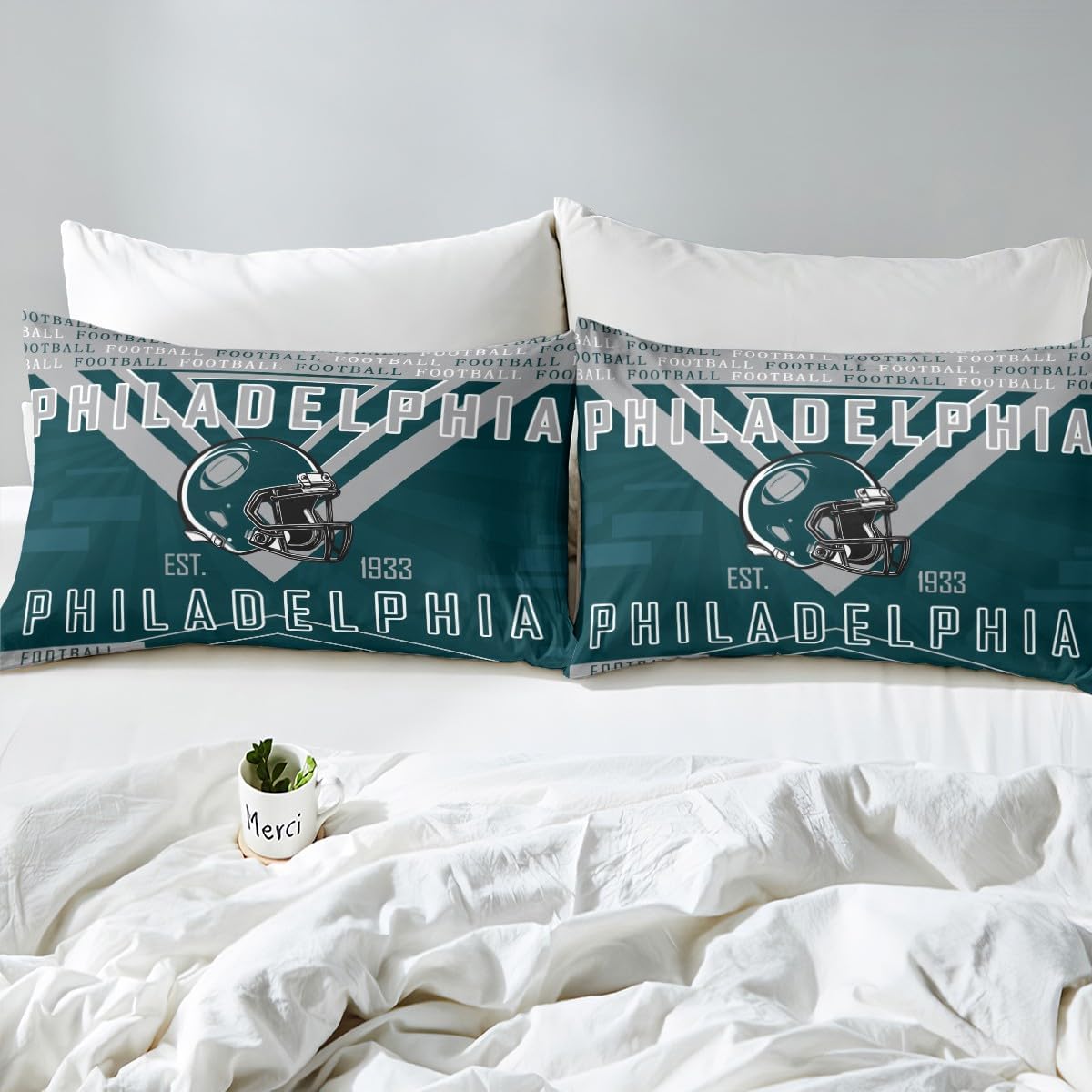 Feelyou Football Duvet Cover Boys Girls Queen Size Rugby Sports Bedding Set Women Men Football City Comforter Cover Sports Theme Bedclothes Gray Green