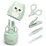 Baby Nail Kit, 4-in-1 Baby Nail Care Set with Cute Case, Baby Nail Clippers, Scissors, Nail File & Tweezers, Baby Manicure Kit and Pedicure kit for Newborn, Infant, Toddler, Kids-Owl Green