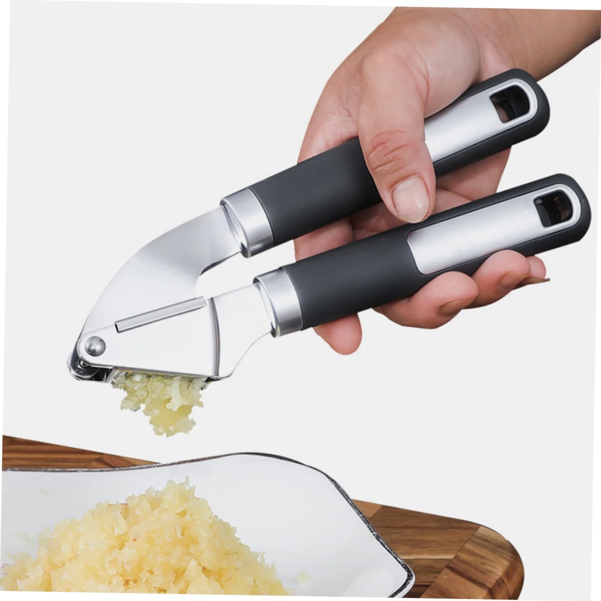 KICHOUSE Manual Stainless Steel Garlic Press Tool with Ginger Mincer Kitchen Garlic Masher for Home Cooking