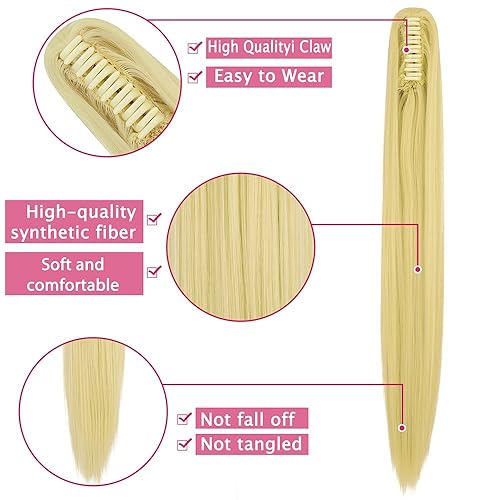 Miniatura 3 de SLLIE Extensión de cola de caballo de 18 pulgadas 20 pulgadas, rizado, ondulado, recto, clip en el postizo de una pieza de una pieza de mandíbula