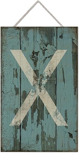 Vista 303 de Letrero colgante de madera con letra A, letrero de madera, decoración del hogar, 26 letras del alfabeto de metal, placa de madera, decoración