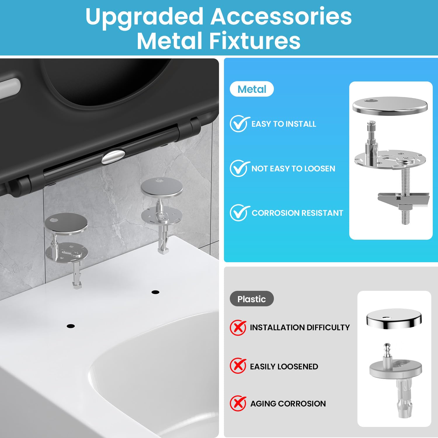 Sedile WC Quadrato Softclose nero, Tavoletta WC in Duroplast Antigraffio, Copriwater Rimovibile Quick Release, Facile da Pulire, incluso modello di installazione, 42,3 x 36,1 cm