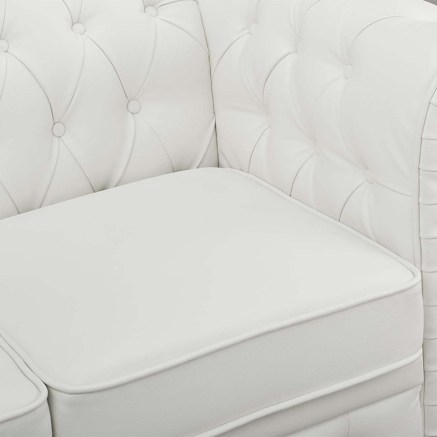 Naomi Home Emery Chesterfield Leather Loveseat Mini Sofa Sleeper Loveseat Small Sofa Bed with Rolled Arms Tufted Cushions 2 Seater Sectional Small Loveseat for Spaces Living Room White