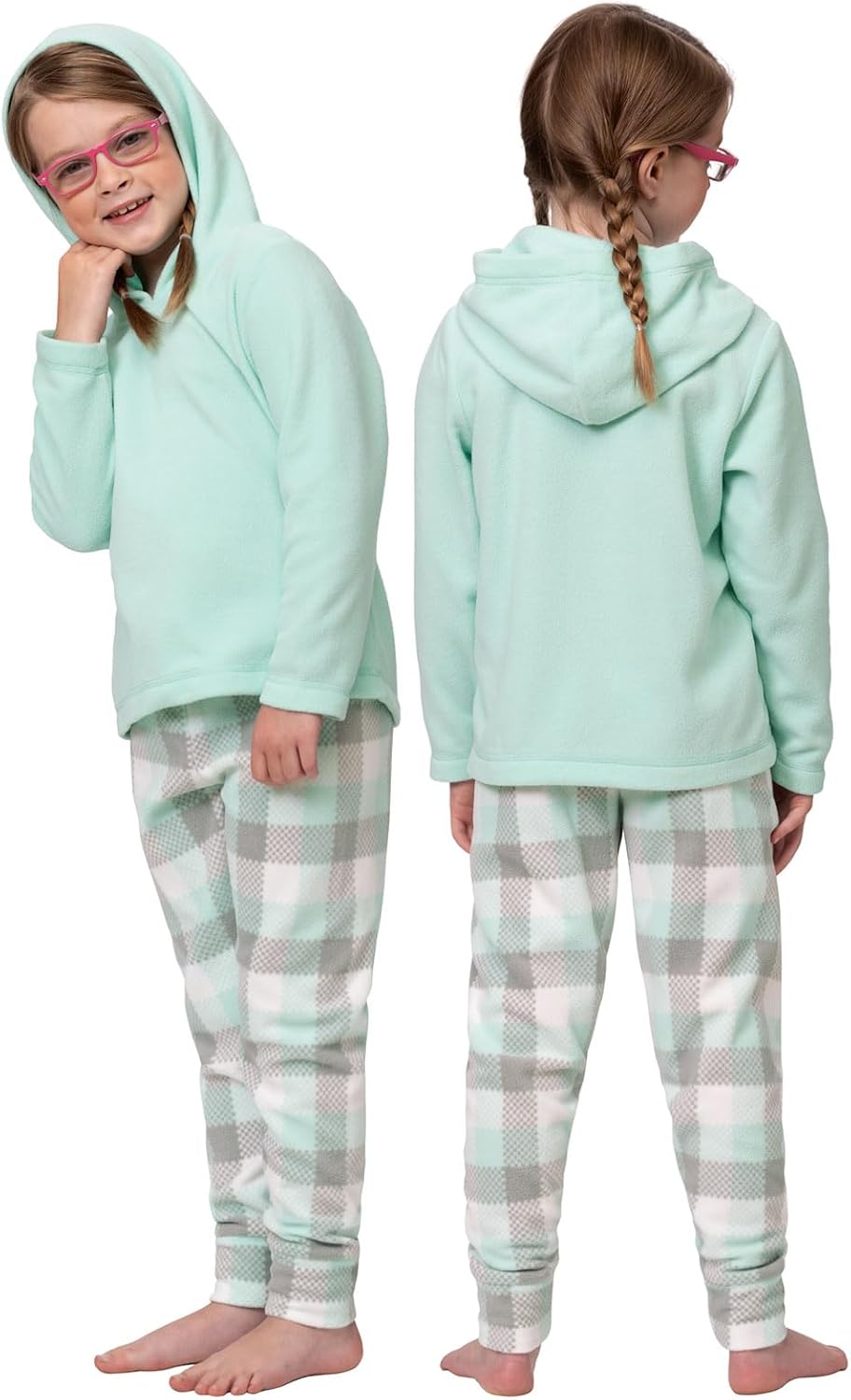 PajamaGram Kids PJs - Plaid Pajamas For Girls, Snuggle Fleece Hoodie, Mint, 6 - Image 3