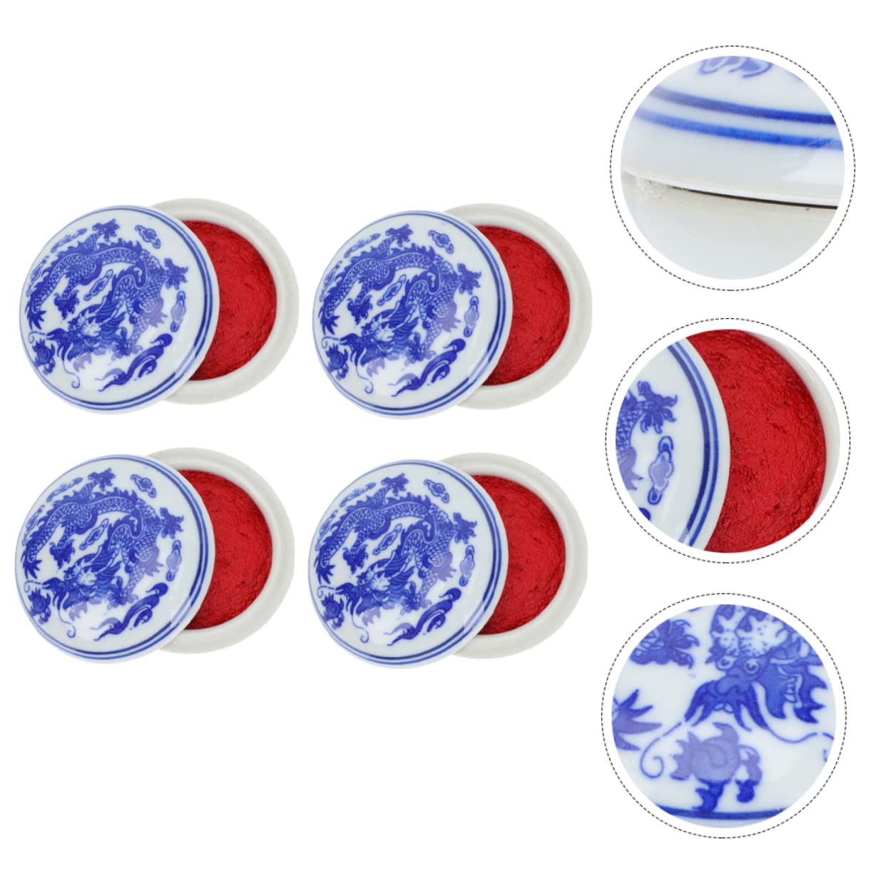 STOBOK Tampone di Inchiostro Cinese in Ceramica Rosso, 4 Pezzi, Riutilizzabile, Facile da Pulire, per Calligrafia e Pittura, Studenti