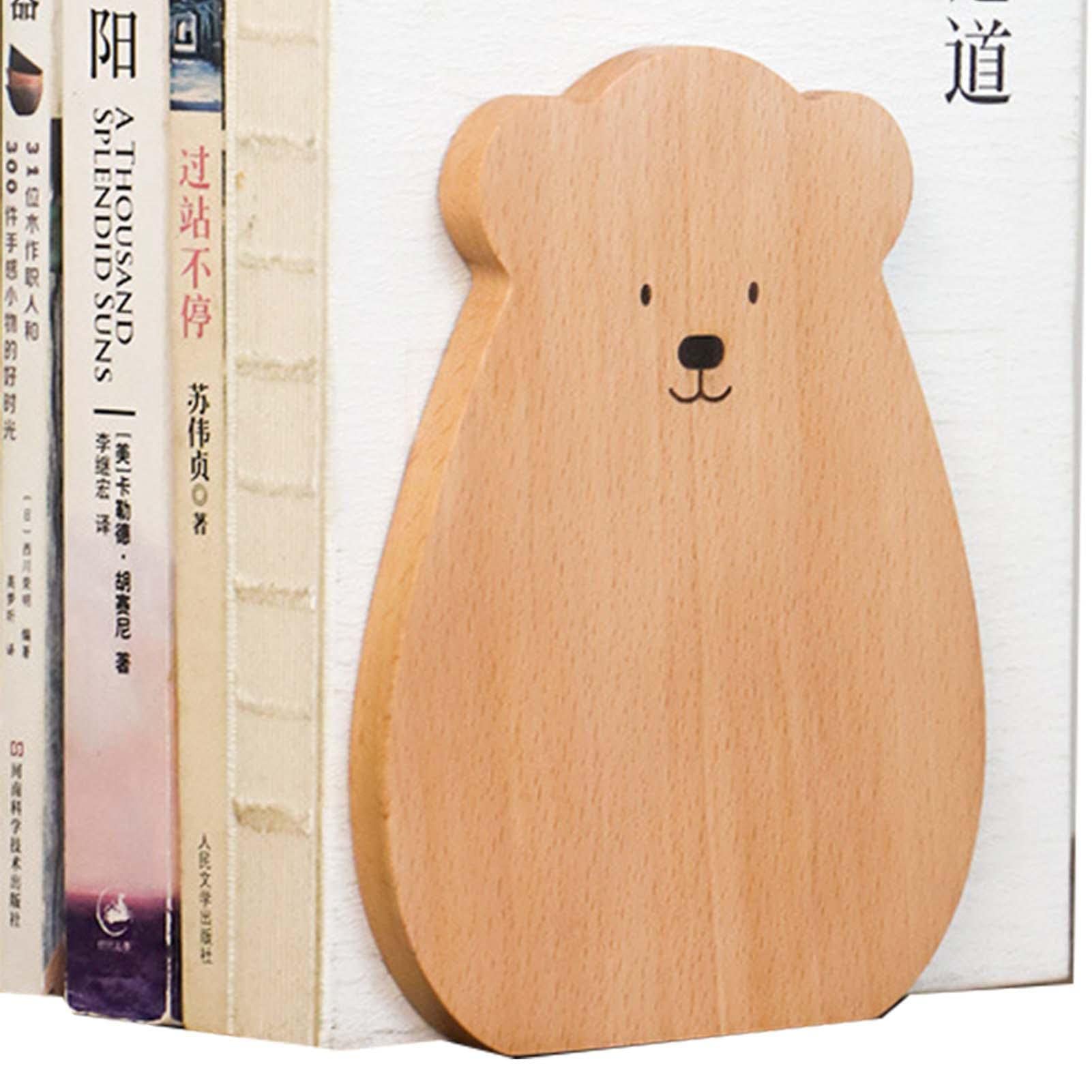 Yajimsa Wood Book Holders - Smooth Handmade Wooden Book Ends - Adorable Unique Bear Book Stopper, Non-Slip Heavy Duty Bookend for Books and Movies
