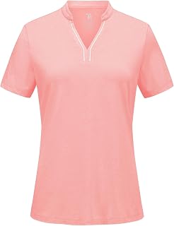 Women's Golf Polo Shirts Short Sleeve Collarless Y-Neck Tennis Tops Quick Dry UPF 50+ Workout Shirt Lightweight