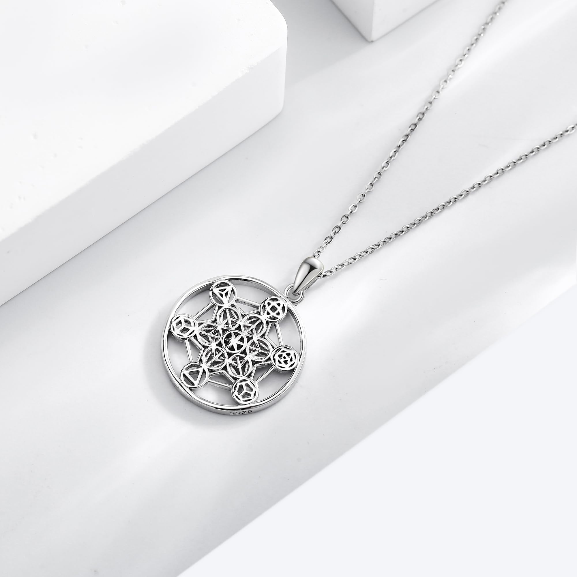 DAYLINLOVE Metatron Collier en argent sterling 925 avec pendentif cube métatron - Bijoux géométriques pour femmes et hommes - Cadeaux de Noël, Sterling Silber, Argent sterling, Pas de gemme