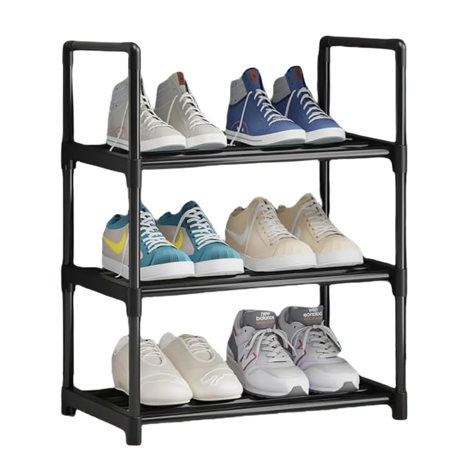 Dsofrenzic Shoe Rack, Stackable Small Shoe Rack 3 Tier, Footware Storage, Slim Shoe Rack Storage Organizer, Black Shoe Stand for Hallway, Bedroom, Quick Assembly