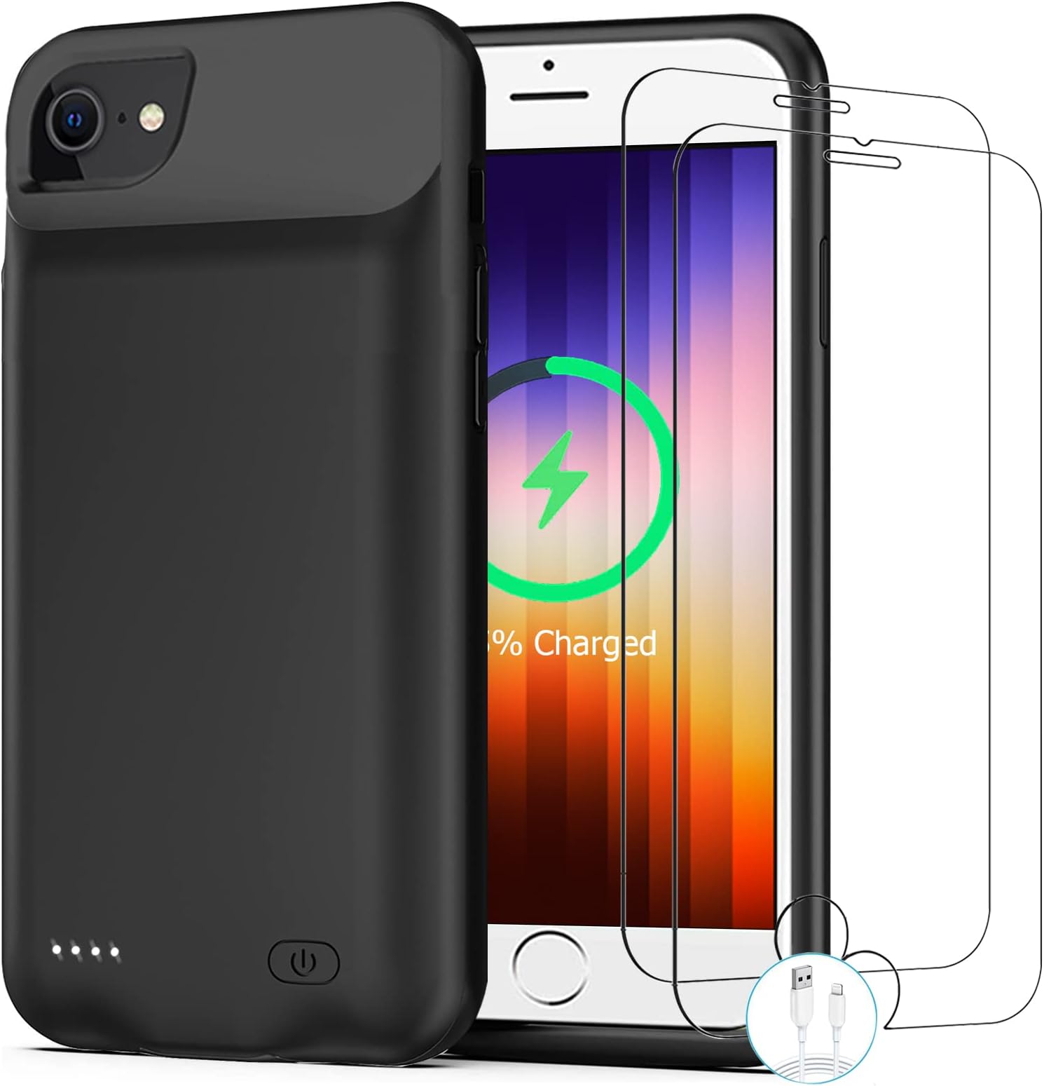 Battery Case for iPhone 7/8/6s/6/SE 2020/SE 3, [10000mAh] Rechargeable Smart Extended Charging Case Compatible with iPhone SE 3/6/6s/7/8/SE 2020 (4.7 inch) Backup Power Battery Pack Charger Case-Black