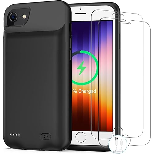 Battery Case for iPhone 7/8/6s/6/SE 2020/SE 3, [10000mAh] Rechargeable Smart Extended Charging Case Compatible with iPhone SE 3/6/6s/7/8/SE 2020 (4.7 inch) Backup Power Battery Pack Charger Case-Black