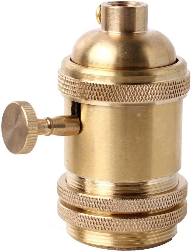 Superdream Brass Screw Thread DIY Light Socket Vintage Copper Edison Retro Pendant Lamp Holder for E26 E27 Light Bulbs, with Golden Key Switch Multi-Function Socket (1 Pack)