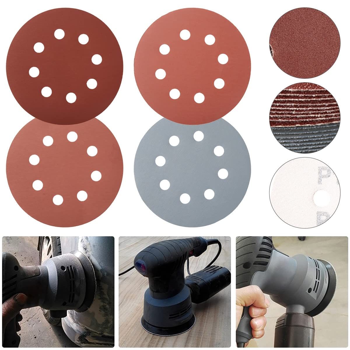 Papel de Lija abrasivo 100 Piezas de 125 mm 5 "Papso de Lija 1000-3000 Ruedas Redondas for pulir Almohadillas de Pulido Papel de Lija de lijadora de 8 Orificios 25