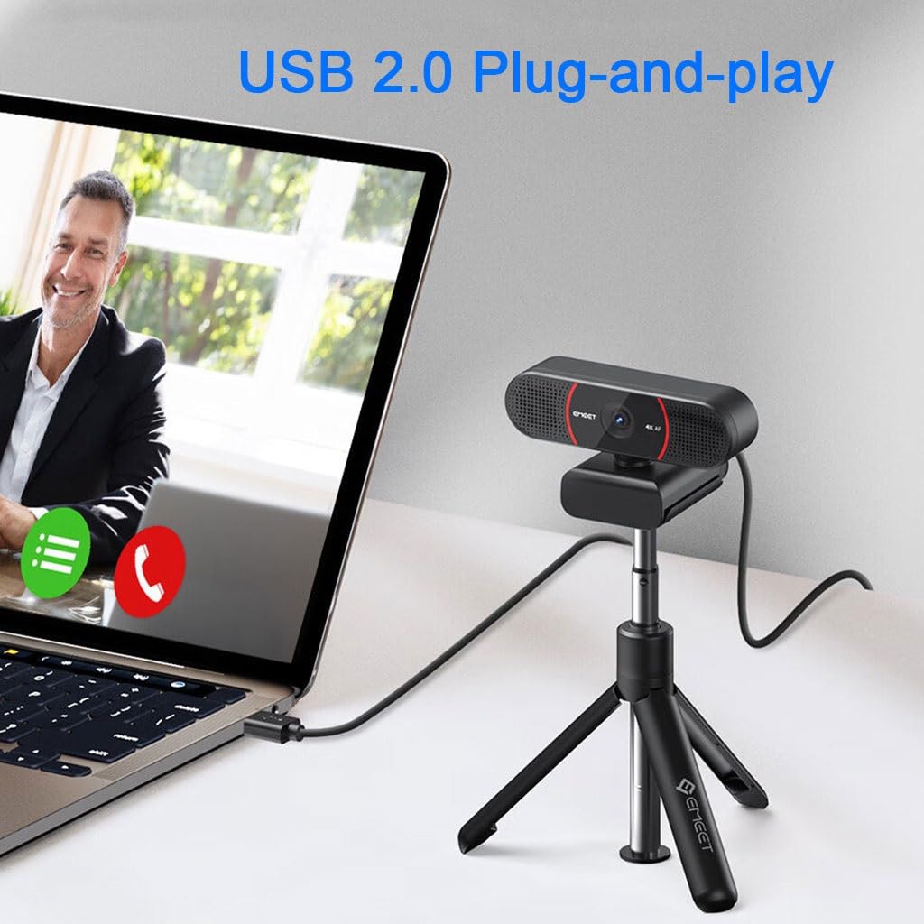 Kamera Internetowa Z Autofokusem Kamera Internetowa 4K Do Komputera PC Z Mikrofonem, Kamera Komputerowa USB Do Komputerów Stacjonarnych I Laptopów, Rozmów Wideo, Gier I Spotkań(With Tripod)
