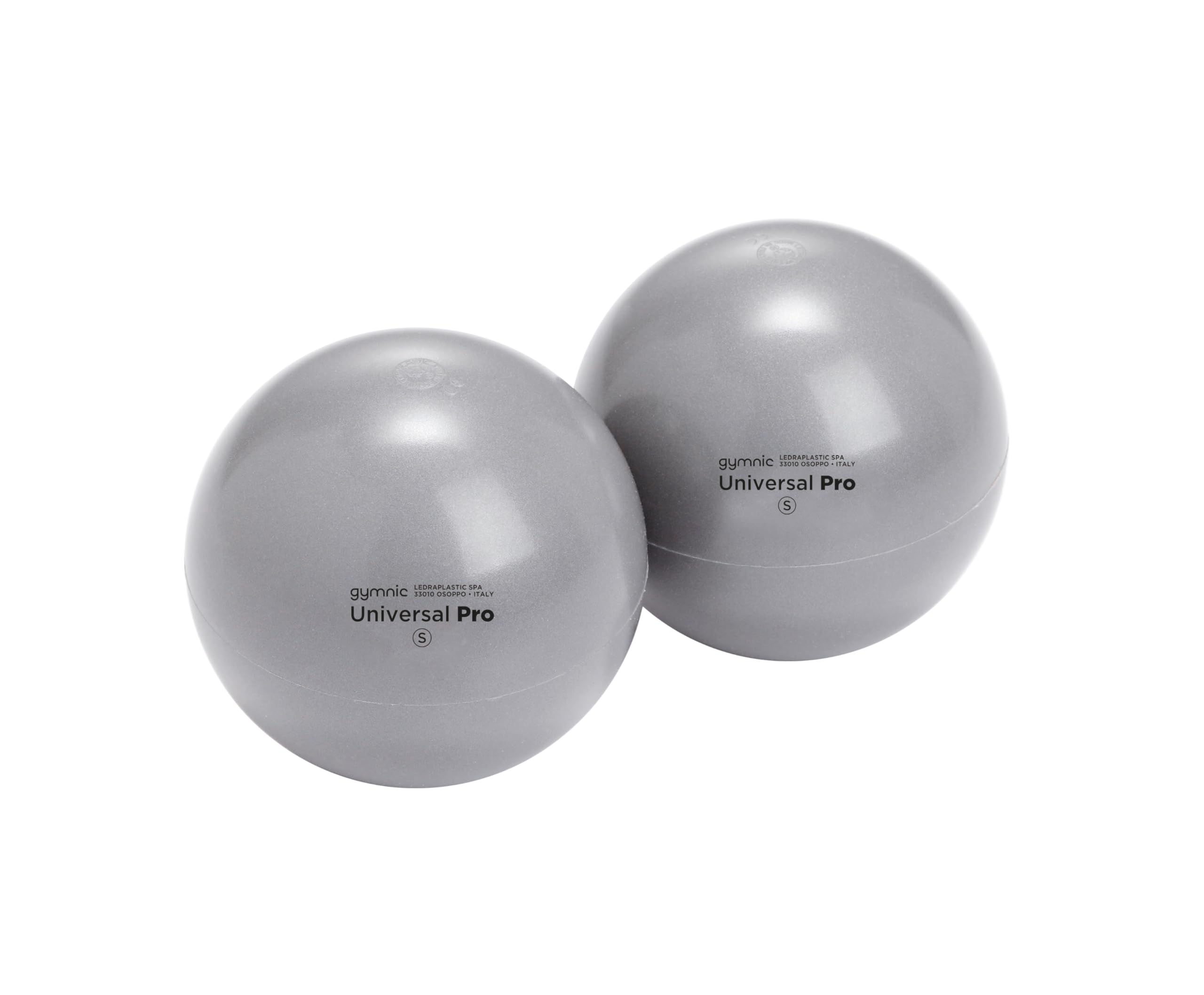 Gymnic Juego de 2 pelotas universales Pro Small de 10 cm de diámetro, color gris, para pilates, yoga y masaje miofascial, ideal para relajación y movilidad muscular