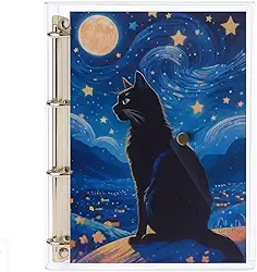 Fichário Universitário Pasta Organizadora 4 Argolas Transparente Escolha Sua Capa (Gato 1)