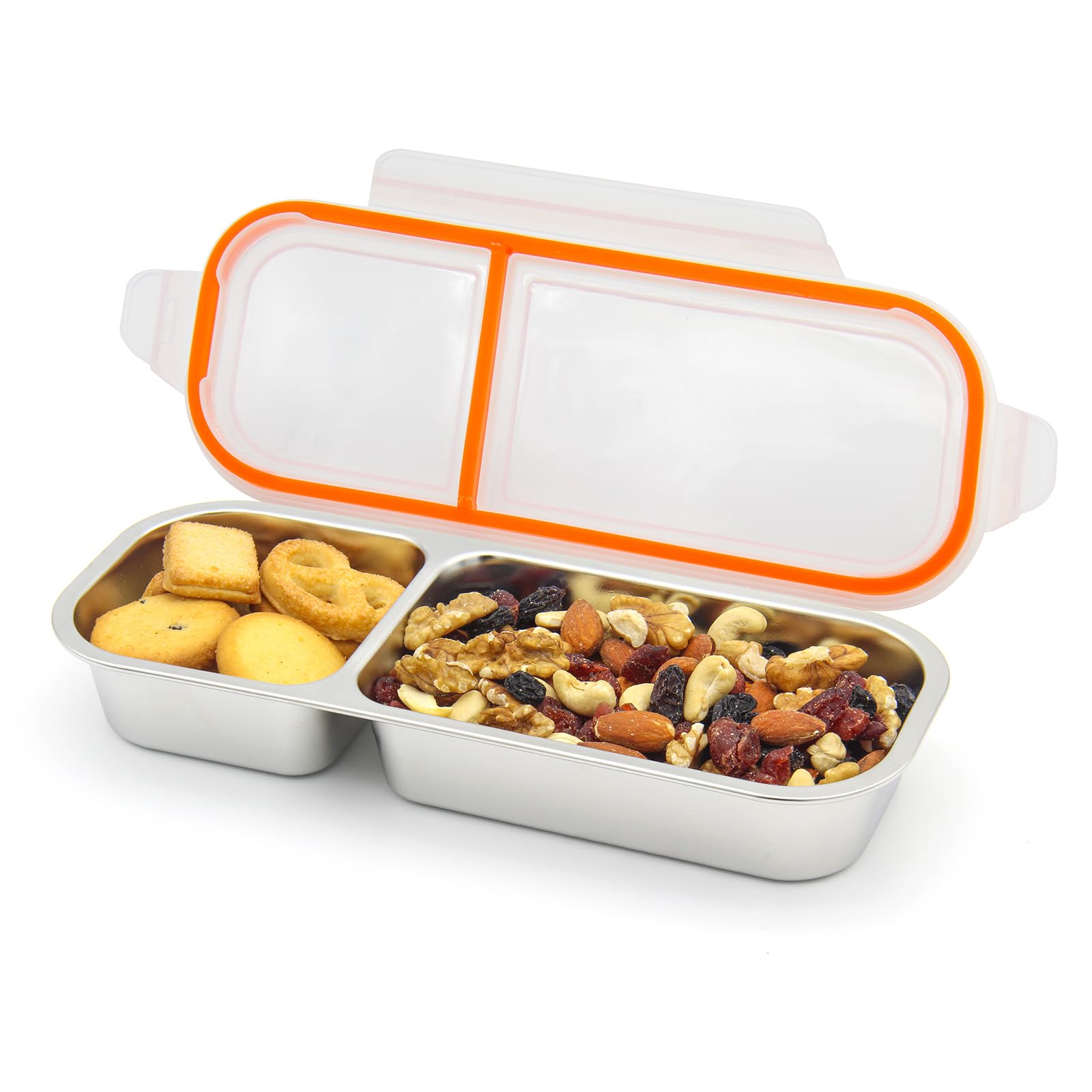 Stainless Steel Snack Containers with Lids, Reusable 2 Compartment Condiment Boxes, Stainless Steel Children's Fruit Box for School,Travel, Office and Outdoors-picture-28