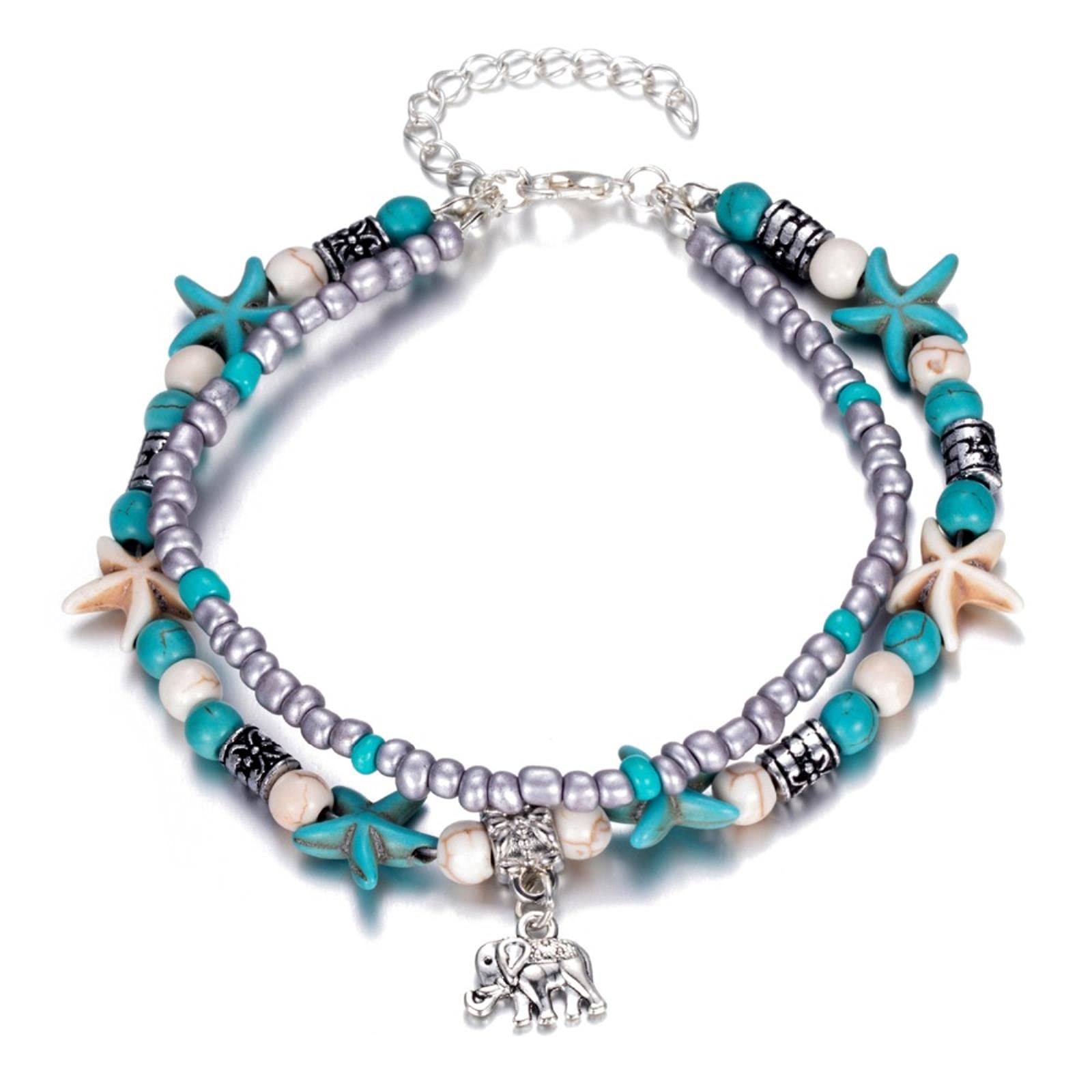 BCJMKDX bohemian bracelet, Summer Vintage Elephant Anklets Bracelet For Women Boho Pendent Multi Layer Beach Anklet Bohemian Foot Jewelry Gift