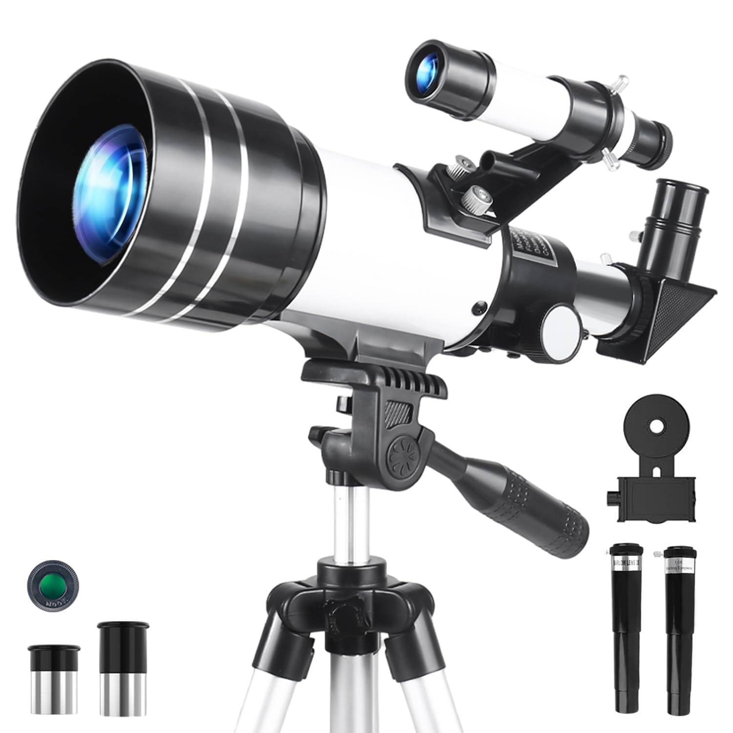 Teleskop für Kinder & Anfänger 70mm Aperture 300mm Refraktor mit Stativ Okulare Mondfilter Astronomie (Weiß)
