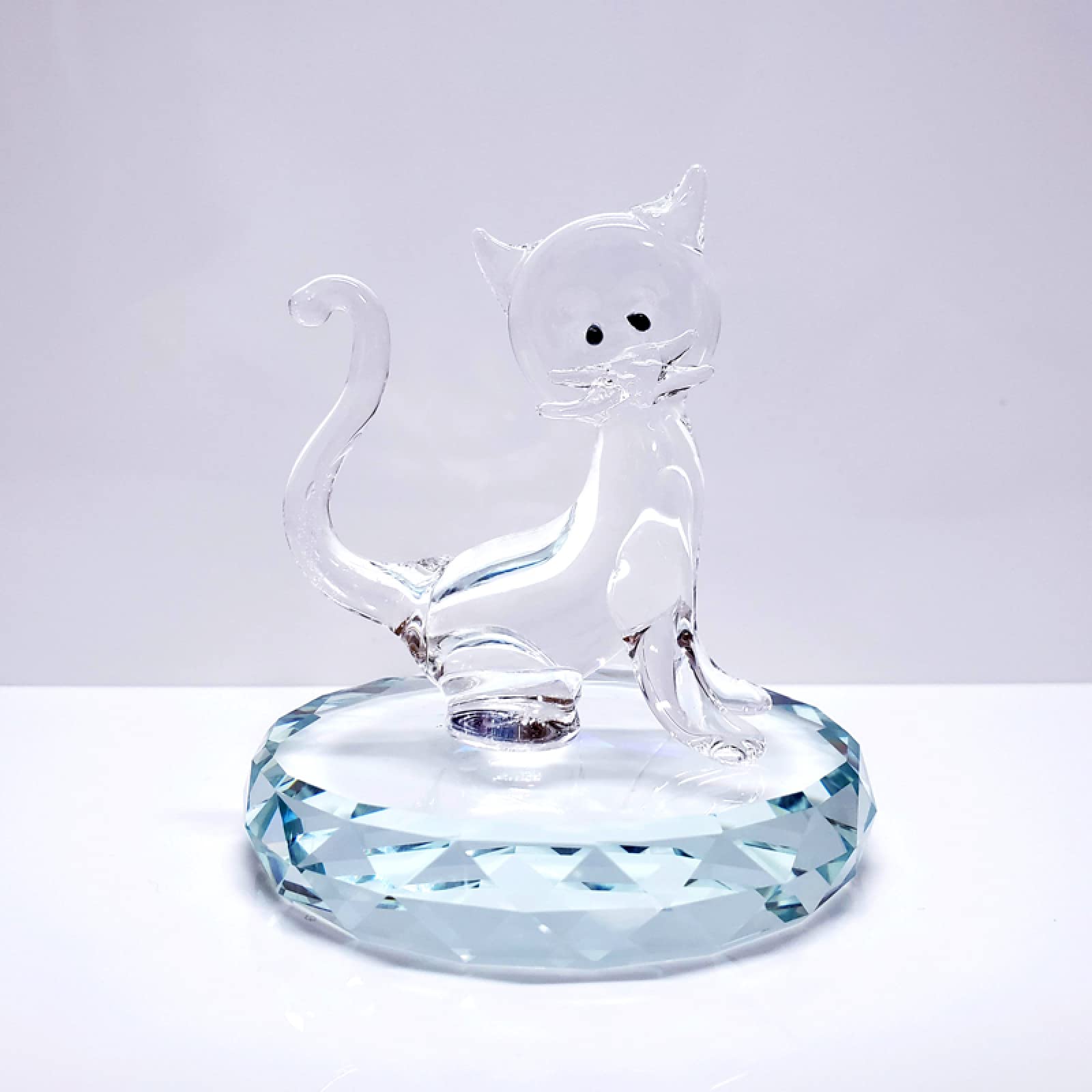 Ornamenti di cristallo Gatto con base Figurina animale in vetro artificiale Regalo di nozze di compleanno fatto a mano Tavolo da pranzo vivente Decorazioni per la casa