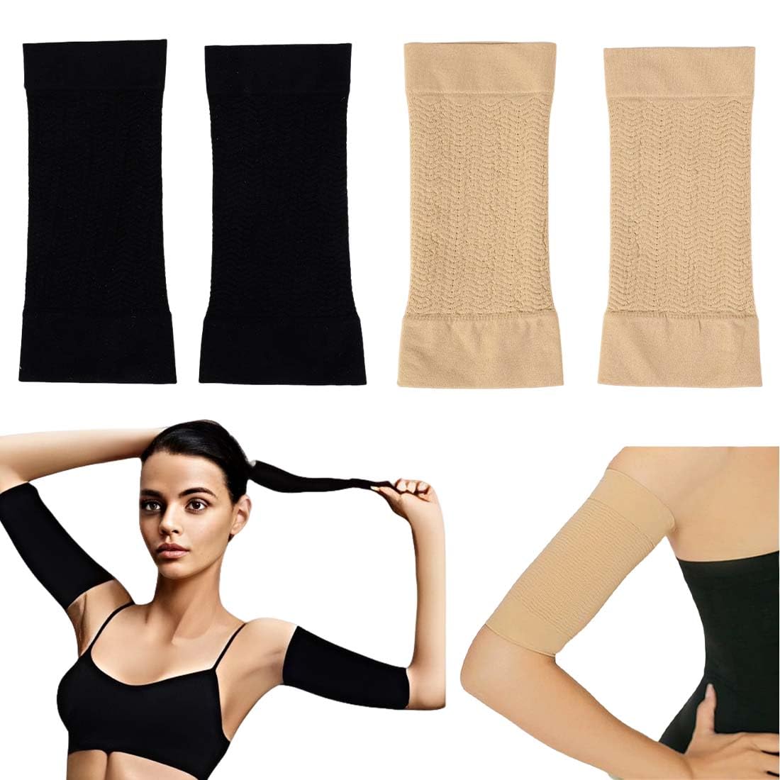 2 Paar Tattoo Abdeckung Unterarm Bandage,Tattoo Schutz Arm Oberarm Bandage atmungsaktive und antibakterielle, Mikrofaser-Armschutzmanschetten für Damen und Herren(Hautfarbe + Schwarz)