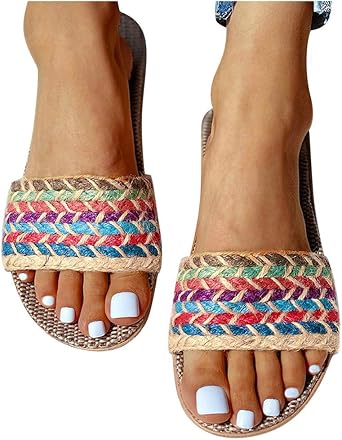 Womens Sandals, Womens Cross Straw Sandals Summer Casual Outdoor Sandals Beach Slippers Non-Slip Comfortable Lightweight Flat Sandals