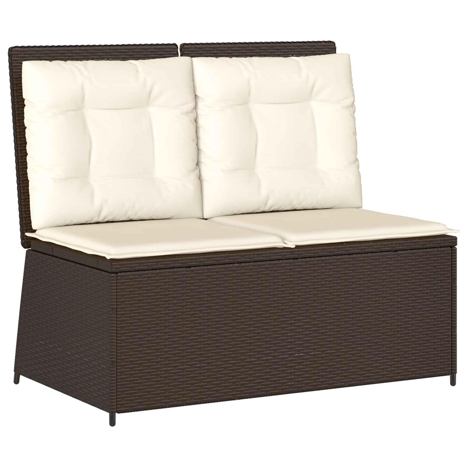 Banc de jardin en rotin synthétique marron avec dossier réglable et coussin confortable