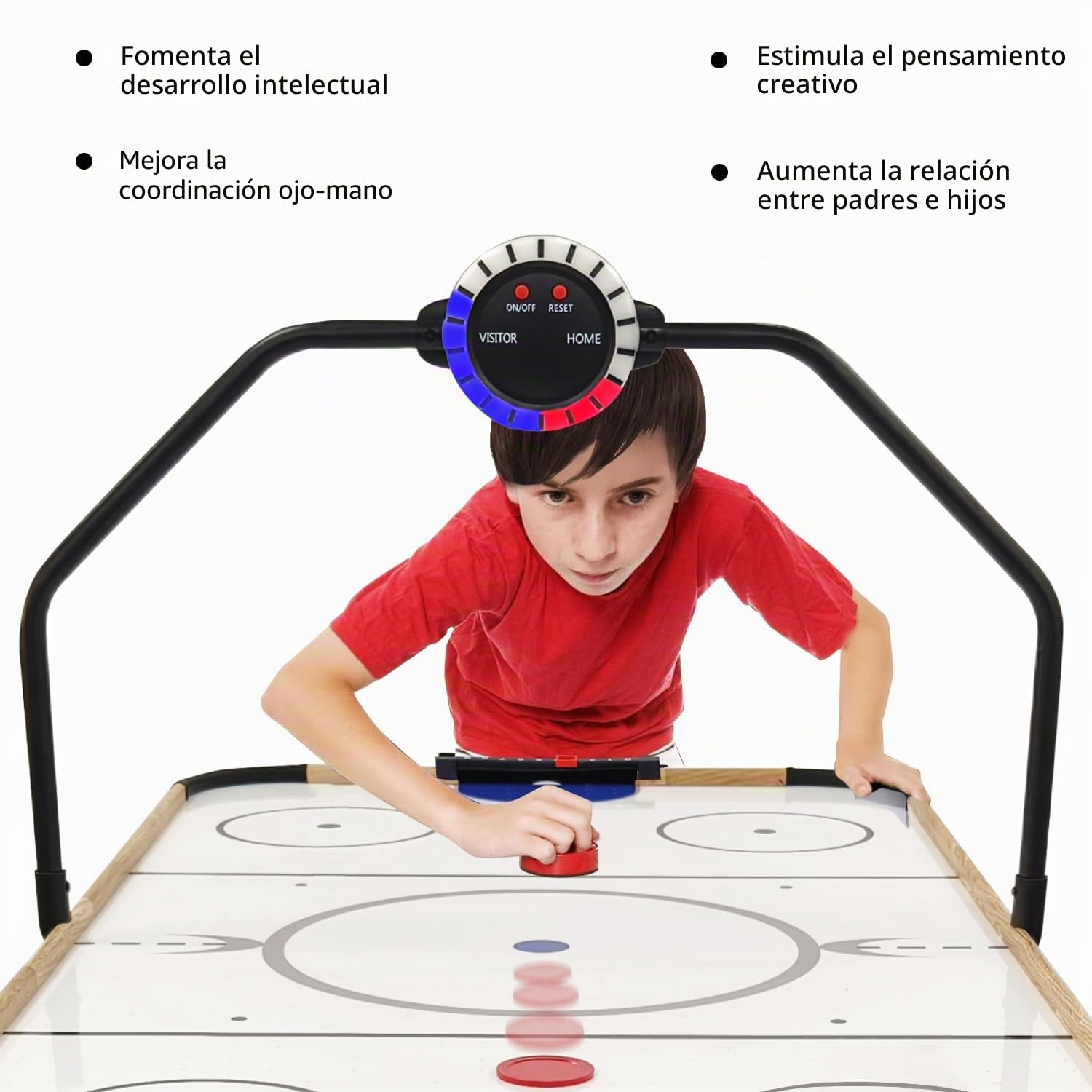 OYE Mesa de hockey de aire LED de 54 pulgadas con marcador electrónico, mesa de juego de hockey eléctrica alimentada, juego de juego de hockey con luz digital, motor potente