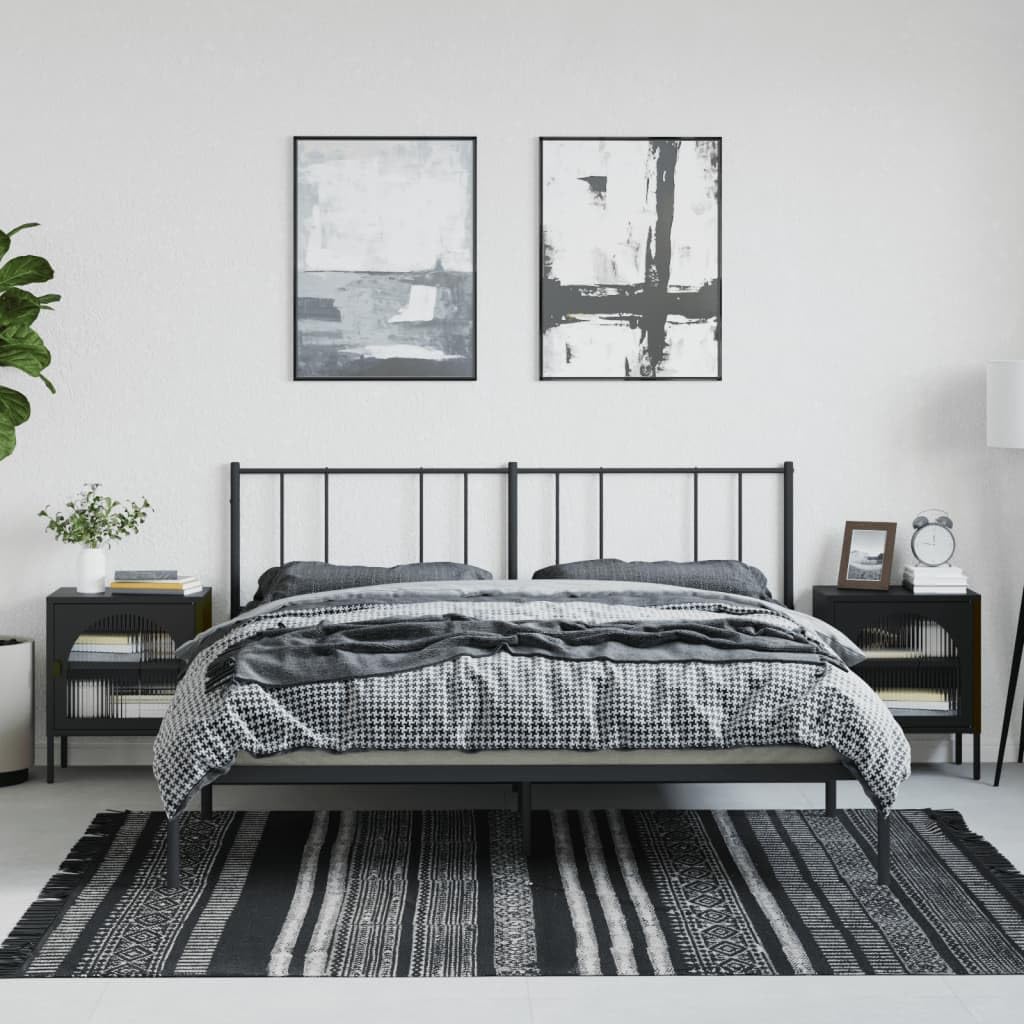 vidaXL Mesitas de Noche 2 uds, Mesas Auxiliares con Almacenaje, Soportes para Teléfono, Armarios de Cama para Dormitorio, Vidrio y Acero Negro
