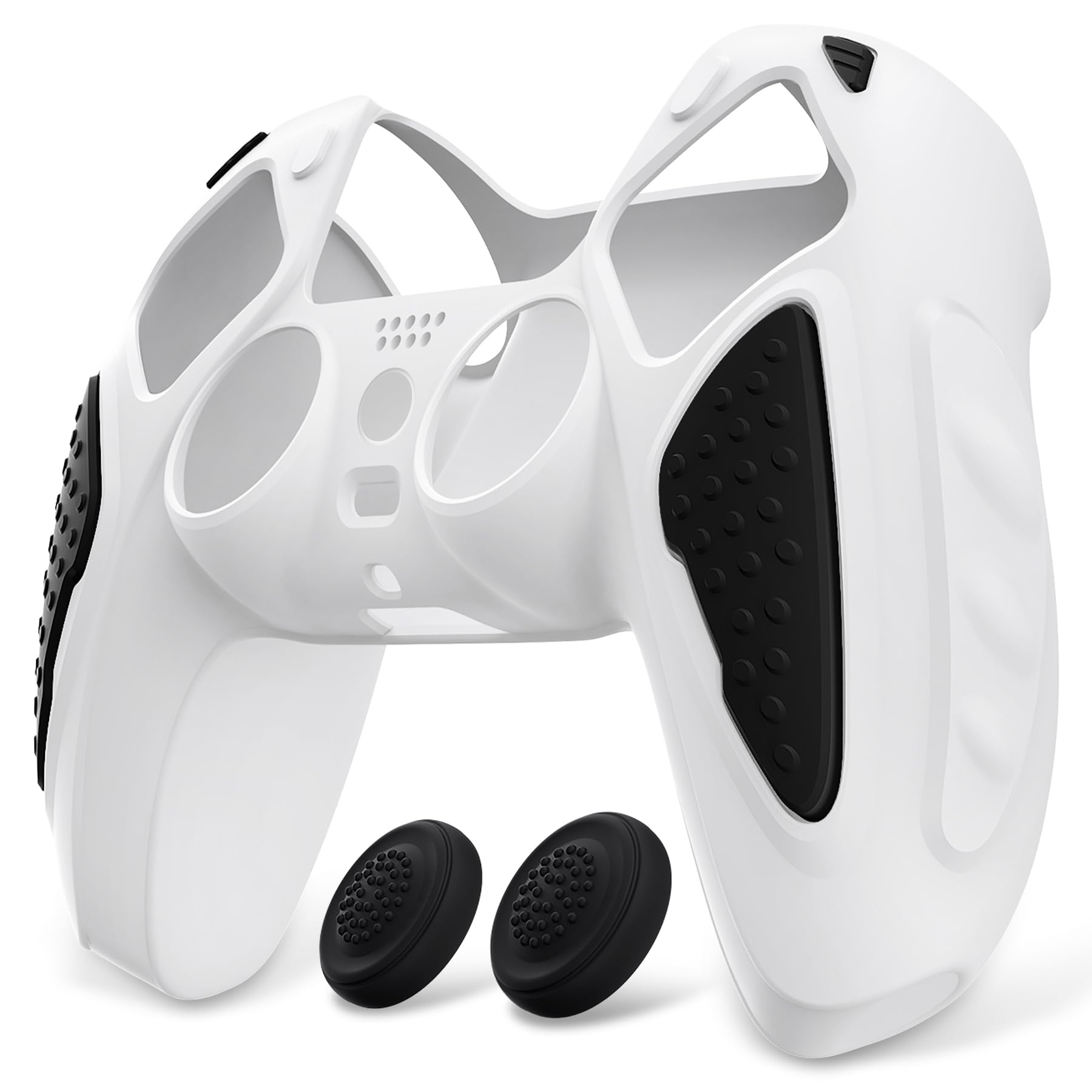 PlayVital Cover Silicone per ps5 Joystick Custodia Controller Skin Antiscivolo Copertura Gomma Protettiva&2 Copri Levette Analogiche, Knight Edizione, Bianco&Nero